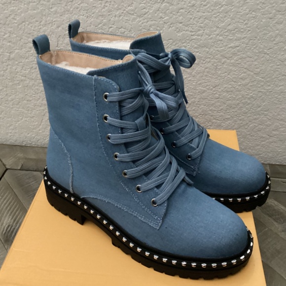 CHASE AND CHLOE Mira Studded Lug Combat Boot (Women), size 8 - Picture 7 of 11